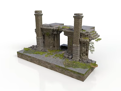 Ancient Ruins Model With Stone Pillars Broken Structure And Green Moss 3d model