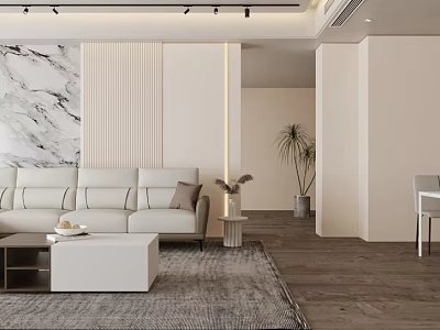 Modern Living Dining Room Interior With White Sofa And Marble Feature Wall 3d model