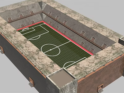 Football Stadium Featuring Green Turf White Markings and Tiered Bleacher Seats 3d model