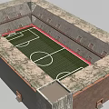 Football Stadium Featuring Green Turf White Markings and Tiered Bleacher Seats