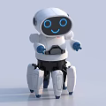 Friendly Smart Robot With White Body Blue Eyes Smiling Face And Mechanical Legs