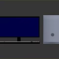 Modern Desktop Computer Setup With Black Monitor Blue Screen White Tower And Keyboard