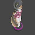 Cartoon Fox Female Character In Pink Swimsuit With Bow Detail Black Hair And Green Eyes
