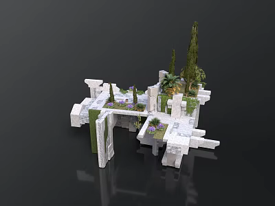 Classical Architectural Scene With White Stone Columns Arches Platforms And Green Plants 3d model