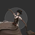 Woman in Black Corset With Leopard Print Sleeves Sitting on Blanket Holding Suitcase and Hat