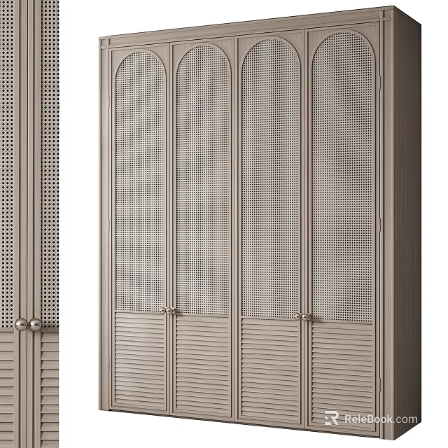 Elegant Modern Decorative Cabinet With Perforated Panel Doors And Metal Knobs 3d model 