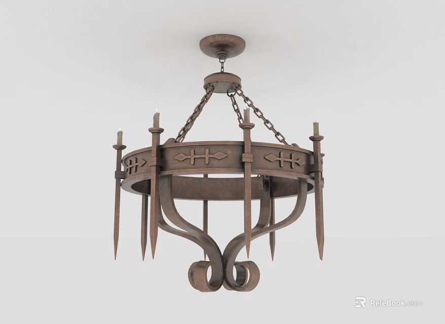Vintage Metal Chandelier With Decorative Chain And Intricate Geometric Patterns For Interior Decoration 3d model 