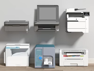 Various Office Printers Including Wall Mounted And Floor Standing Models 3d model