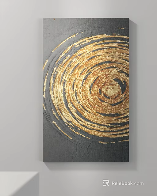 Modern Abstract Spiral Wall Art With Gold Black Circular Patterns 3d model
