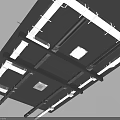 Industrial Ceiling Structure Featuring Metal Joists Installation Brackets And Light Fixture Openings