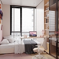 Bedroom Girls Bedding Carpet Desk Laptop Table Lamp Bookcase Venetian Blinds 3d model