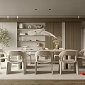 Modern Minimalist Dining Room Interior With Neutral Tones Dining Table Chairs Pendant Lights And Decorative Plant
