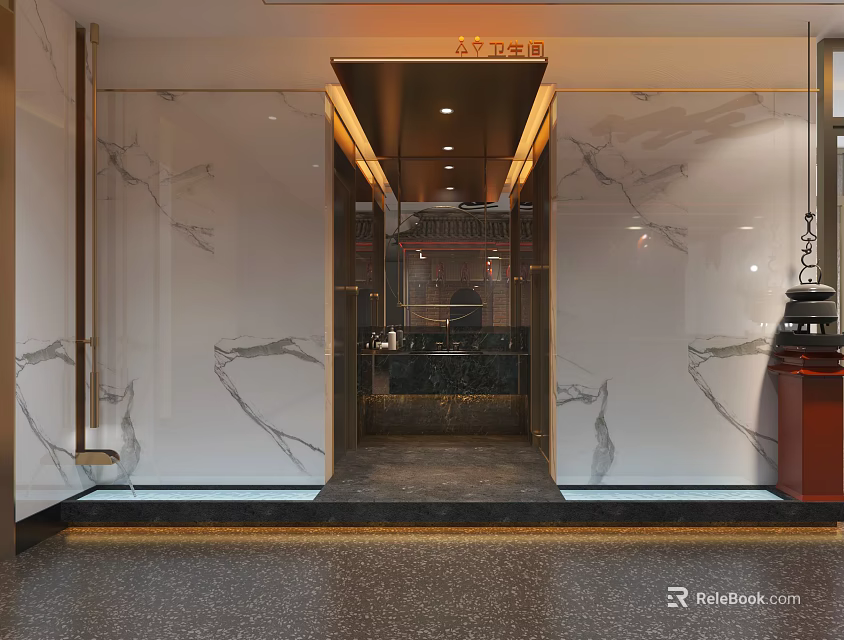 Luxurious Modern Hotel Bathroom Interior Design With Marble Walls Vanity And Ambient Lighting 3d model 