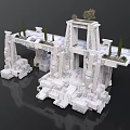 White Stone Architecture With Arch Columns Platforms And Green Plants Purple Flowers