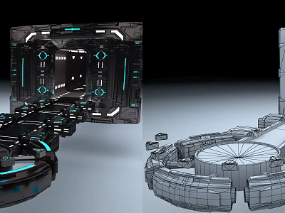 Futuristic Sci Fi Structure Model With Circular Design Metallic Frames And Blue Lighting 3d model