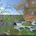 Traditional Japanese Garden Courtyard With Stone Lantern Dry Landscape And Autumn Maple Tree