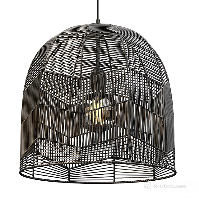 Stylish Modern Cage Shaped Woven Metal Chandelier With Interior Bulb Design 3d model 
