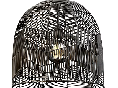 Stylish Modern Cage Shaped Woven Metal Chandelier With Interior Bulb Design 3d model