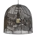 Stylish Modern Cage Shaped Woven Metal Chandelier With Interior Bulb Design