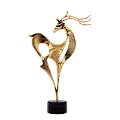 Golden Deer Sculpture With Unique Artistic Design And Black Base Stand