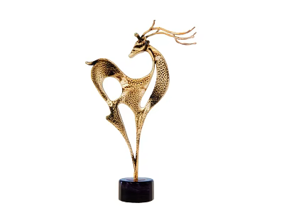 Golden Deer Sculpture With Unique Artistic Design And Black Base Stand 3d model