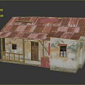 Small Rural House With Red Corrugated Iron Roof Weathered Walls And Wooden Door