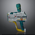 Futuristic Sci Fi Toy Gun Design With White Teal Yellow Accents And Red Cross Symbols