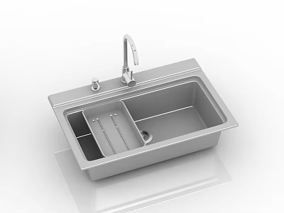 Stainless Steel Kitchen Sink with Faucet Double Bowl Design and Built in Drainer Rack 3d model