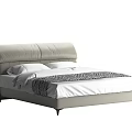 Modern Double Bed With Curved Leather Headboard White Pillows And Striped Blanket