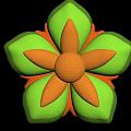 Decorative Vibrant Green Petaled Flower With Golden Center And Orange Accents