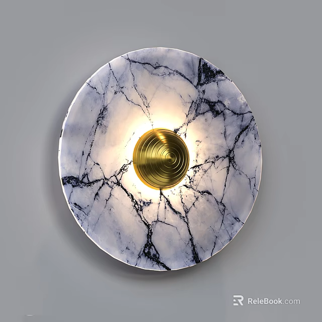 Elegant Round Marble Texture Wall Light With Gold Spiral Illuminated Center 3d model 
