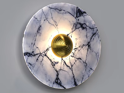Elegant Round Marble Texture Wall Light With Gold Spiral Illuminated Center 3d model