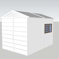 White Garden Shed Exterior Design With Brown Door And Blue Paned Window