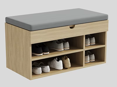 Wooden Shoe Cabinet With Padded Top Seat Drawer And Storage Compartments For Shoes 3d model