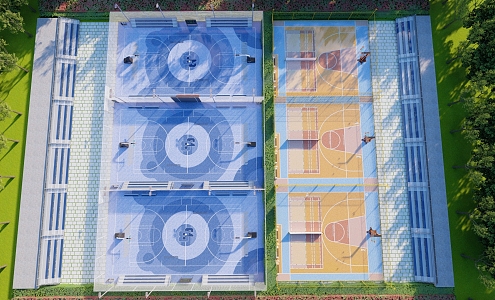 Modern basketball court sports basketball court half basketball court sports stands basketball stand graffiti basketball court 3d model