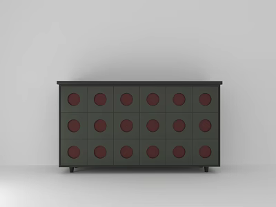 Modern Dark Green Chest of Drawers with Red Circular Accents and Multiple Drawers 3d model