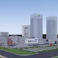 Modern Commercial Complex With High Rise Buildings Shopping Mall And Parking Lot