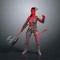 Red Skinned Character With Horns Tail And Axe In Armor Standing Pose