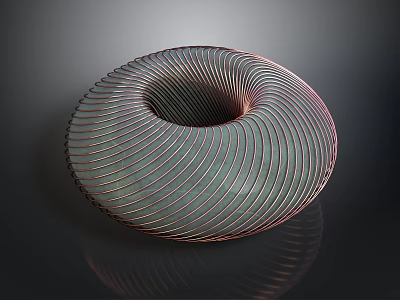 Stylish Metallic Spiral Bowl With Striped Pattern And Reflective Surface Against Dark Background 3d model