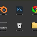 Set of App Icons with Sketch Photoshop Chrome Monitor Trash Can and Yellow Folder
