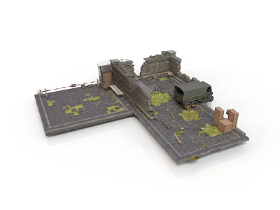Modern Urban Ruined Battlefield Model With Damaged Walls Military Truck And Broken Ground 3d model