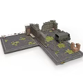 Modern Urban Ruined Battlefield Model With Damaged Walls Military Truck And Broken Ground