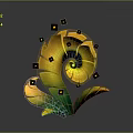 Spiral Plant With Yellow Green Gradient Leaves And Black Square Ornaments With Yellow Centers
