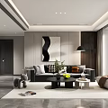 Modern Living Dining Interior Design With Open Layout TV Wall Dining Table And Artwork 3d model