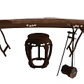 Traditional Chinese Musical Instruments With Guzheng Erhu Wooden Stool And Stand Setup