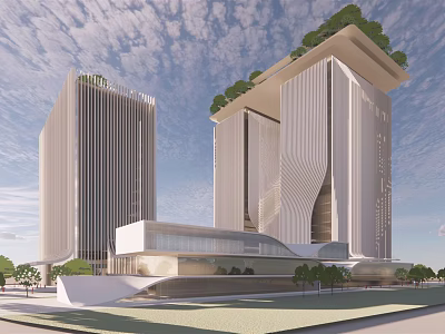 Modern High Rise Office Building With Green Roof Unique Facade And Sleek Design 3d model