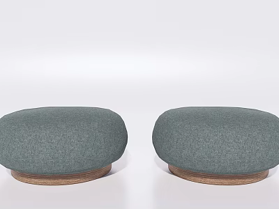 Two Green Fabric Ottoman Poufs With Wooden Base For Living Room 3d model