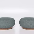 Two Green Fabric Ottoman Poufs With Wooden Base For Living Room
