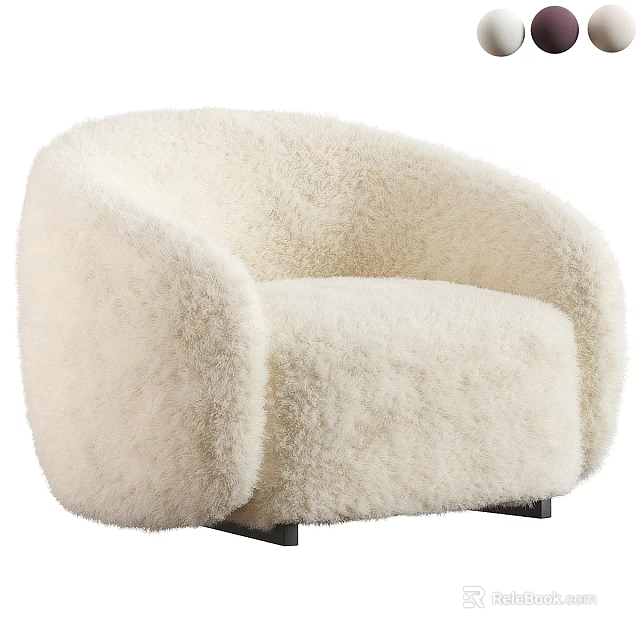 Ivory Fluffy Single Sofa With Rounded Armrests And Black Short Legs For Cozy Living Room 3d model 
