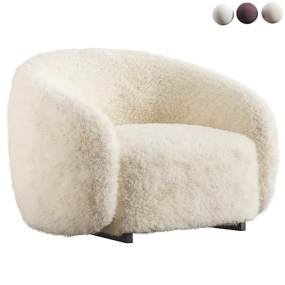 Ivory Fluffy Single Sofa With Rounded Armrests And Black Short Legs For Cozy Living Room 3d model